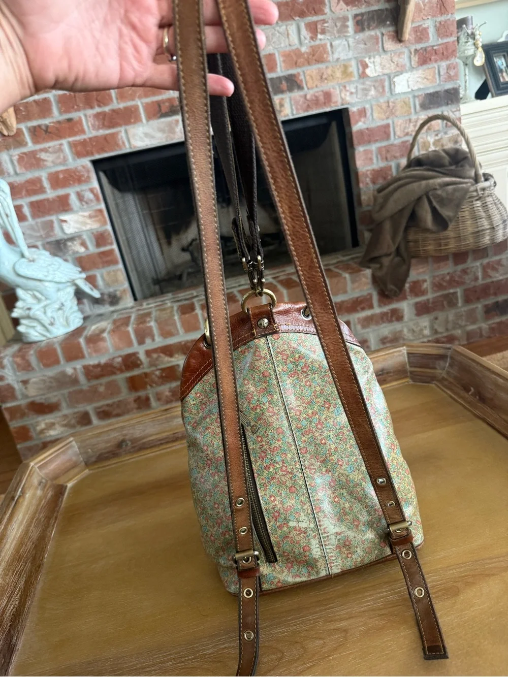 Patricia Nash Floral Mini Backpack in Brown and Pink